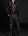 Cluster Eyes Embroidered Black Trousers-Antar-Agni