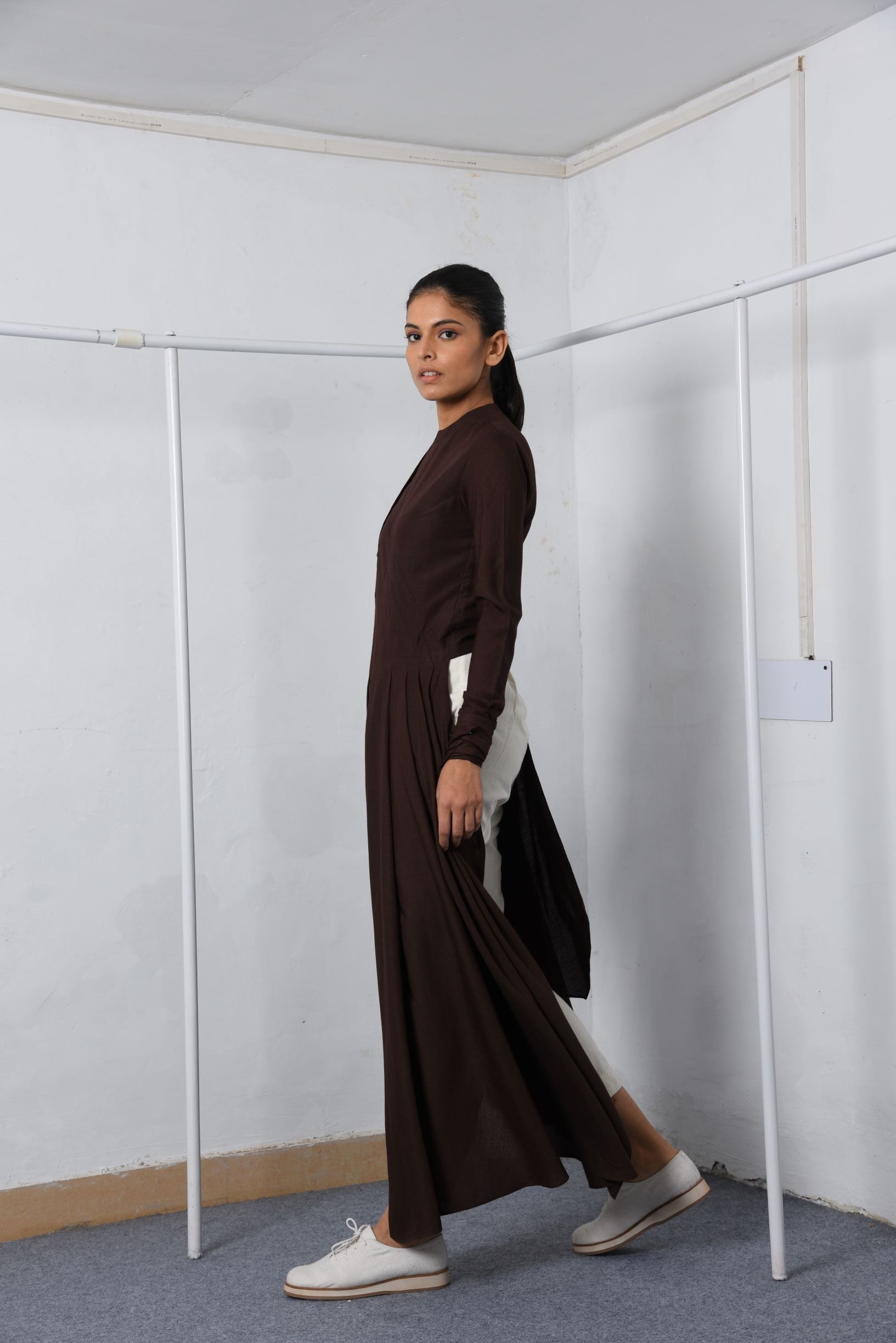 Pleated long drape top-Antar-Agni