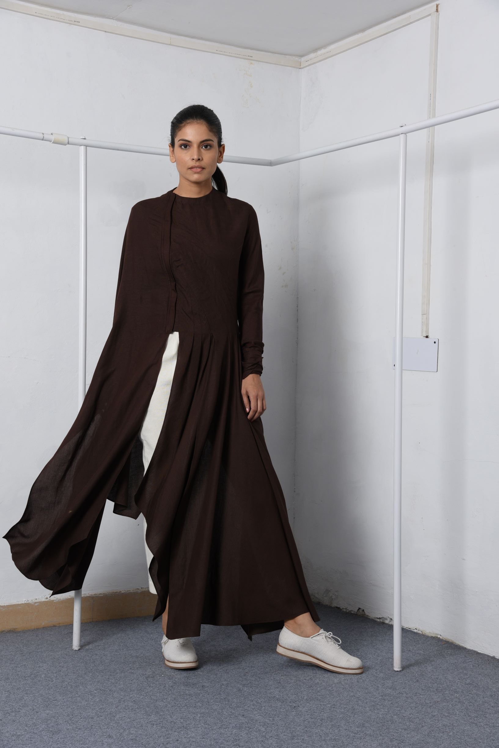 Pleated long drape top-Antar-Agni