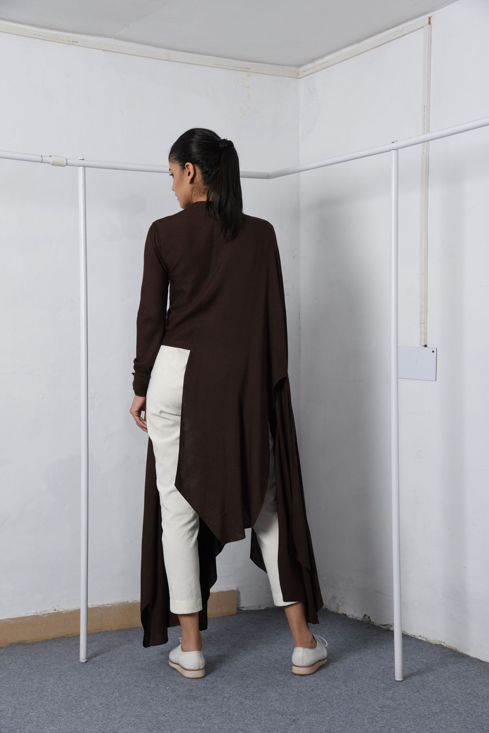 Pleated long drape top-Antar-Agni